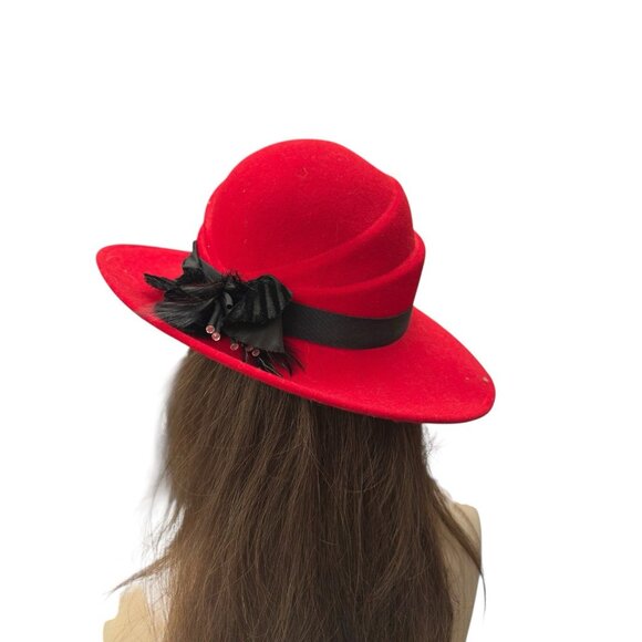 Vintage Red/Black Doeskin Felt 100% Wool Hat Geo Bollman Co. USA Made main image 10
